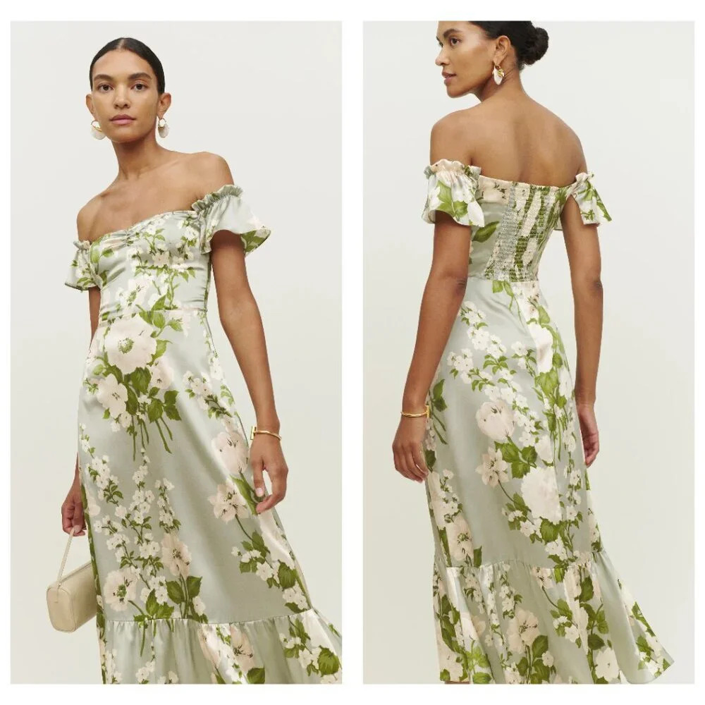 Reformation Sianna Tarragon Silk Dress 4
